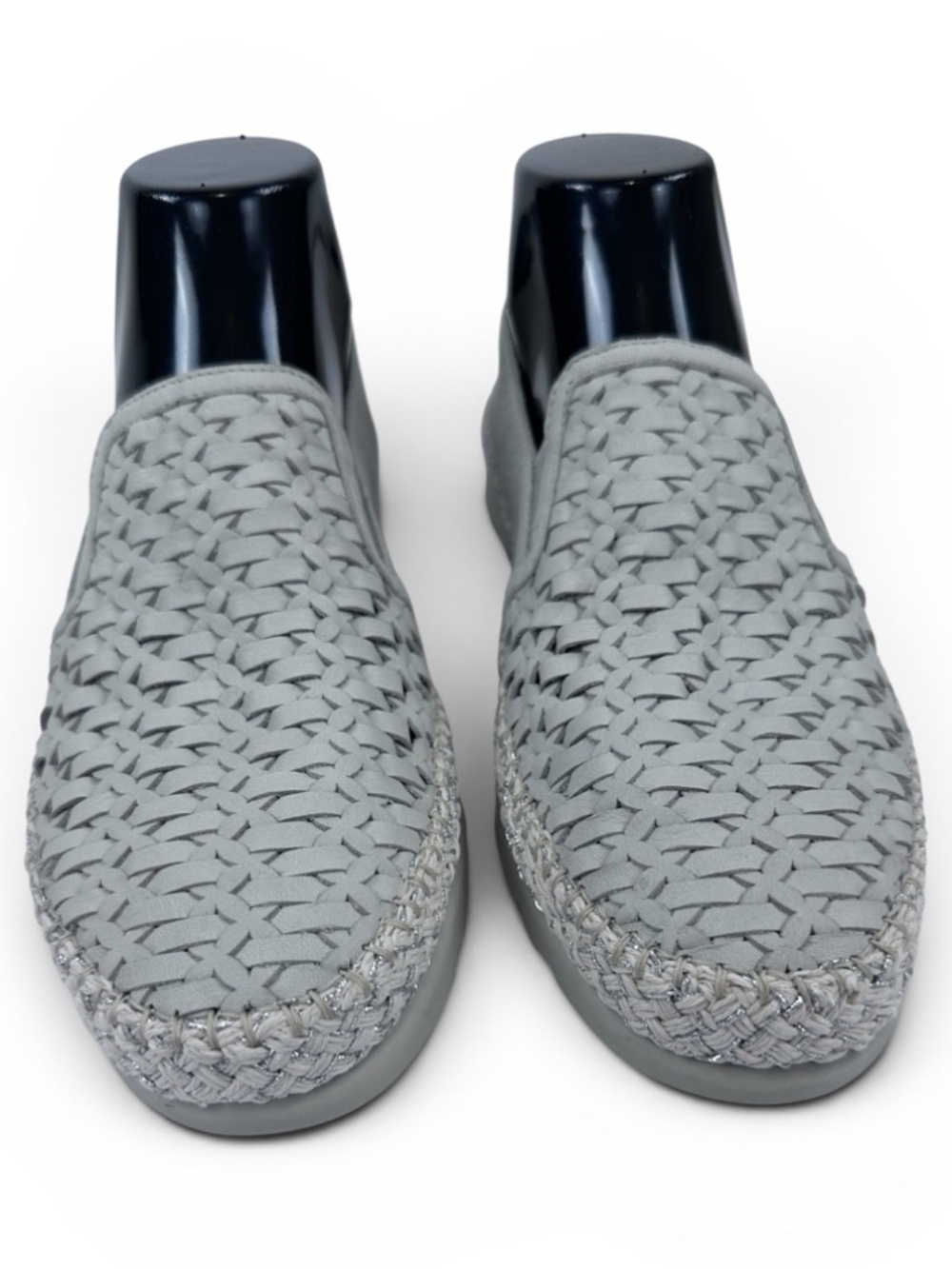 The FLEXX Woven Leather Slip On Shoes Light Gray Sage Comfort Flats US 9